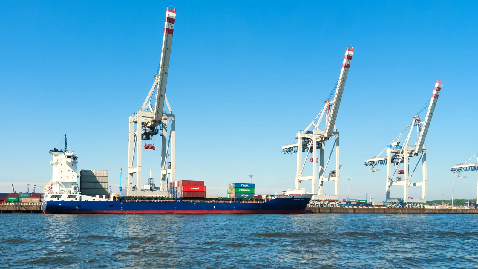 Container terminal Tollerort and the Vorhafen basin in the Port of Hamburg