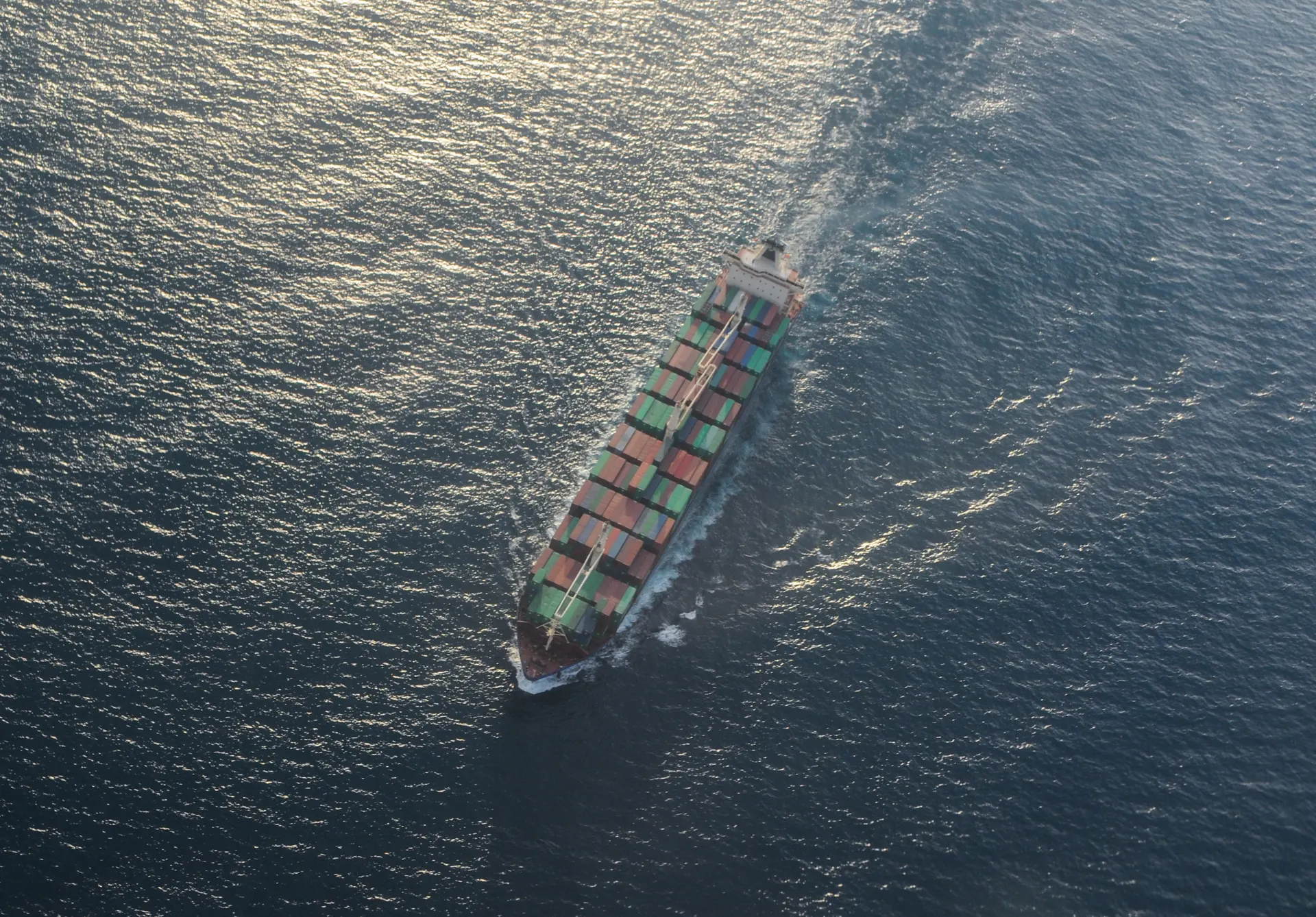 Aerial view of a cargo ship at sea