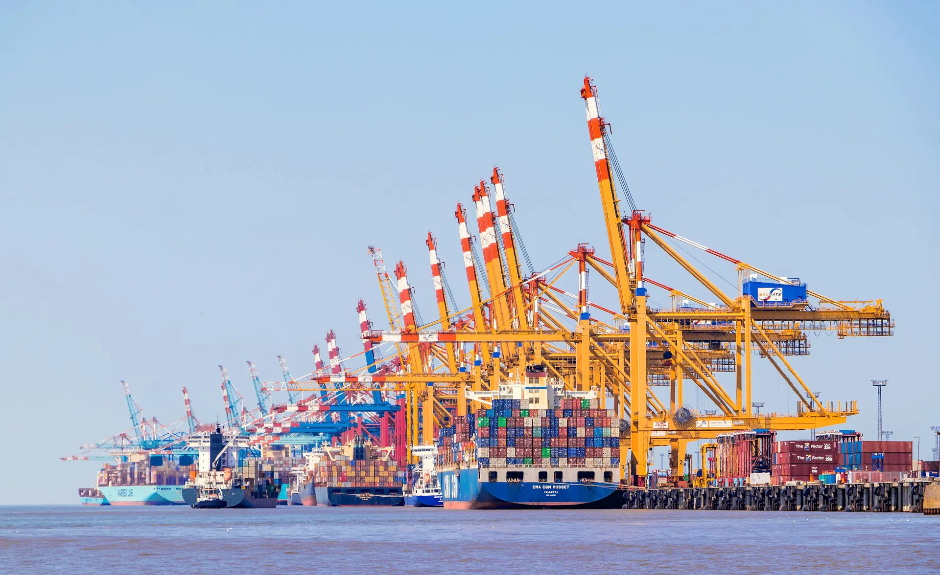 Container terminal with gantry cranes in Bremerhaven