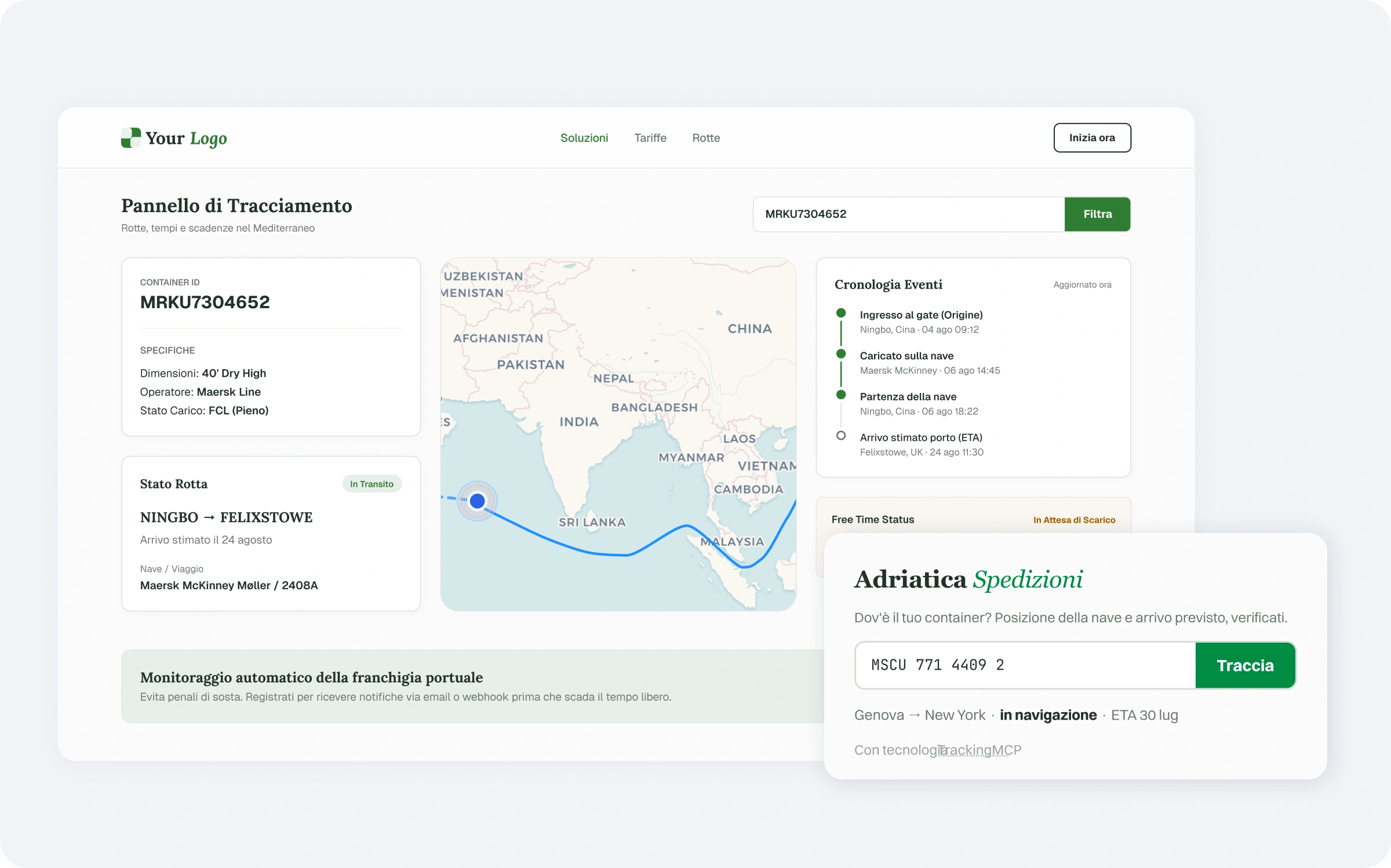 Adriatica Spedizioni: full Italian-language tracking dashboard
